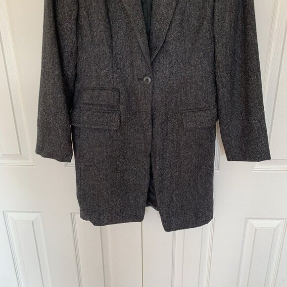 Lauren Ralph Lauren Womens 10 Single Breasted Long Jacket Black Gray Wool Tweed - Picture 3 of 15